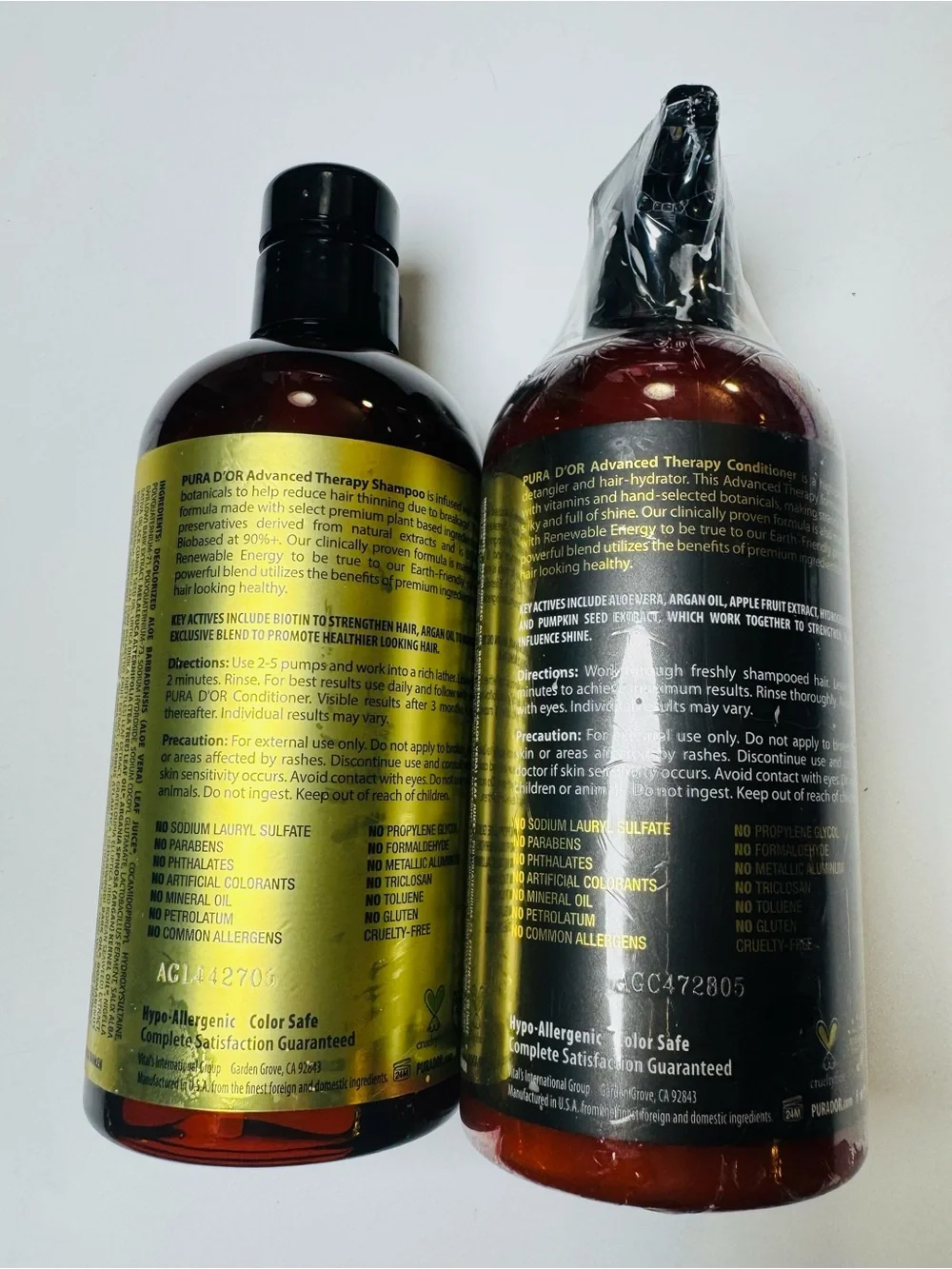 PURA D’OR Advanced Therapy Shampoo & Conditioner Set – 16 fl oz Each